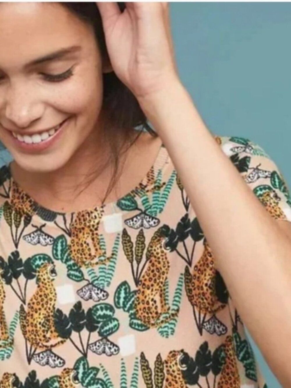 Pepaloves Anthropologie Jungle Cat Sweater Tee Tropical Boho Womens Small - Picture 5 of 12